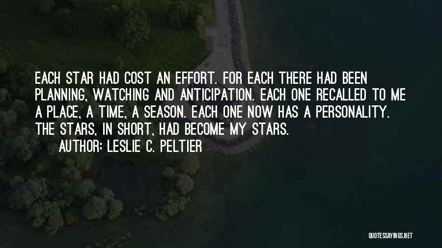 Leslie C. Peltier Quotes: Each Star Had Cost An Effort. For Each There Had Been Planning, Watching And Anticipation. Each One Recalled To Me