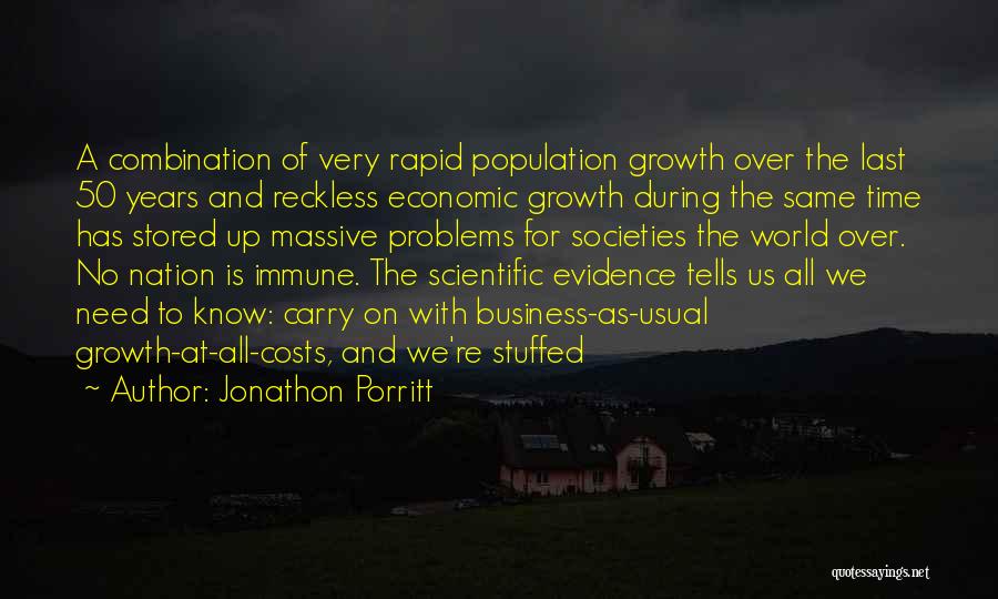 Jonathon Porritt Quotes: A Combination Of Very Rapid Population Growth Over The Last 50 Years And Reckless Economic Growth During The Same Time