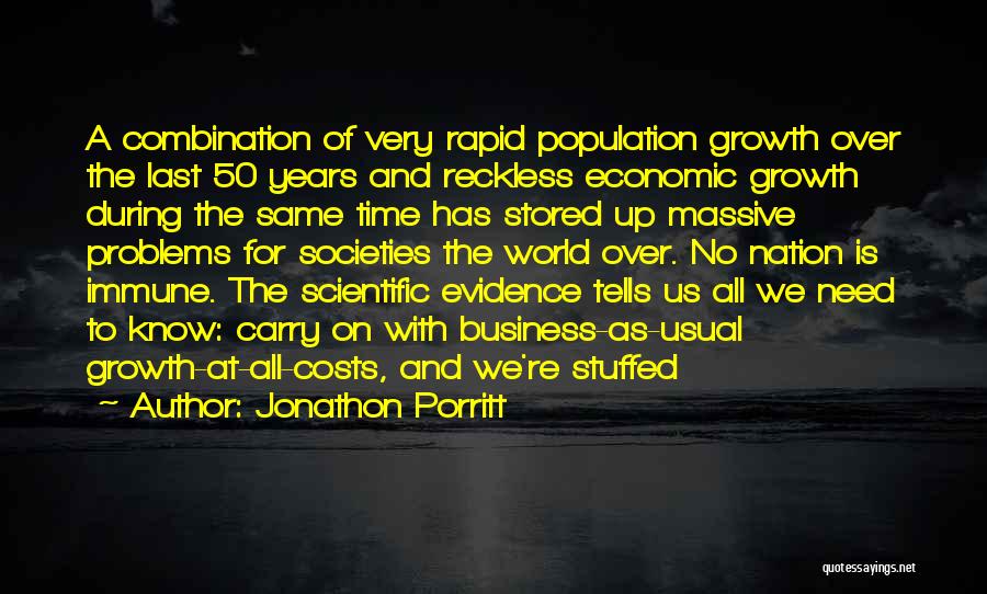 Jonathon Porritt Quotes: A Combination Of Very Rapid Population Growth Over The Last 50 Years And Reckless Economic Growth During The Same Time