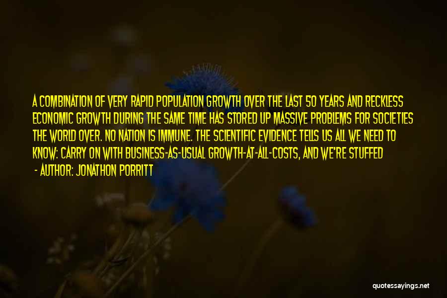 Jonathon Porritt Quotes: A Combination Of Very Rapid Population Growth Over The Last 50 Years And Reckless Economic Growth During The Same Time