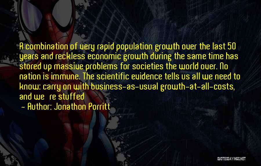 Jonathon Porritt Quotes: A Combination Of Very Rapid Population Growth Over The Last 50 Years And Reckless Economic Growth During The Same Time