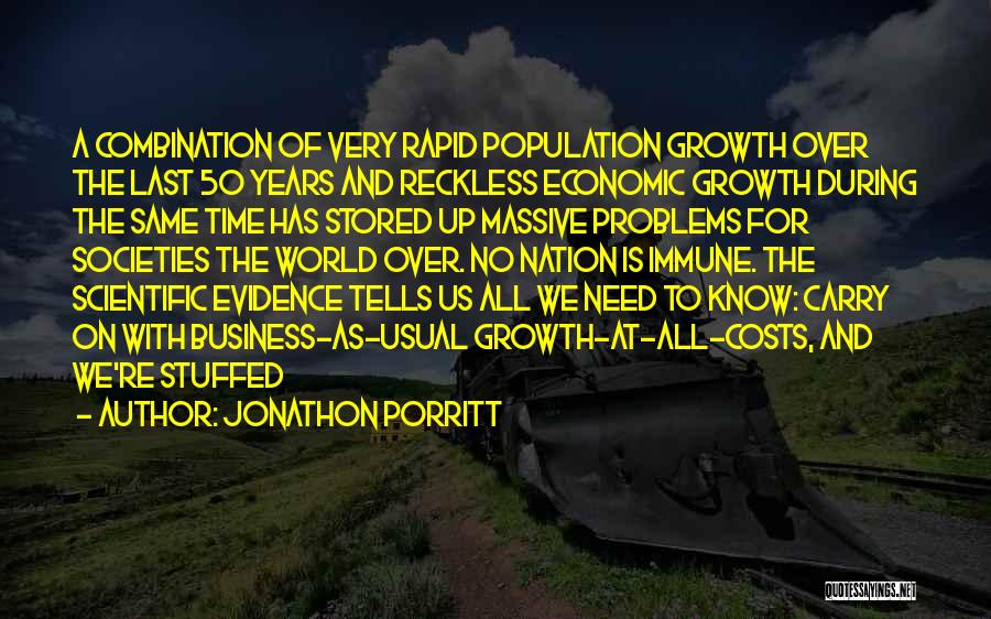Jonathon Porritt Quotes: A Combination Of Very Rapid Population Growth Over The Last 50 Years And Reckless Economic Growth During The Same Time