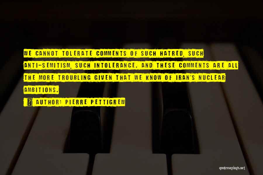 Pierre Pettigrew Quotes: We Cannot Tolerate Comments Of Such Hatred, Such Anti-semitism, Such Intolerance. And These Comments Are All The More Troubling Given