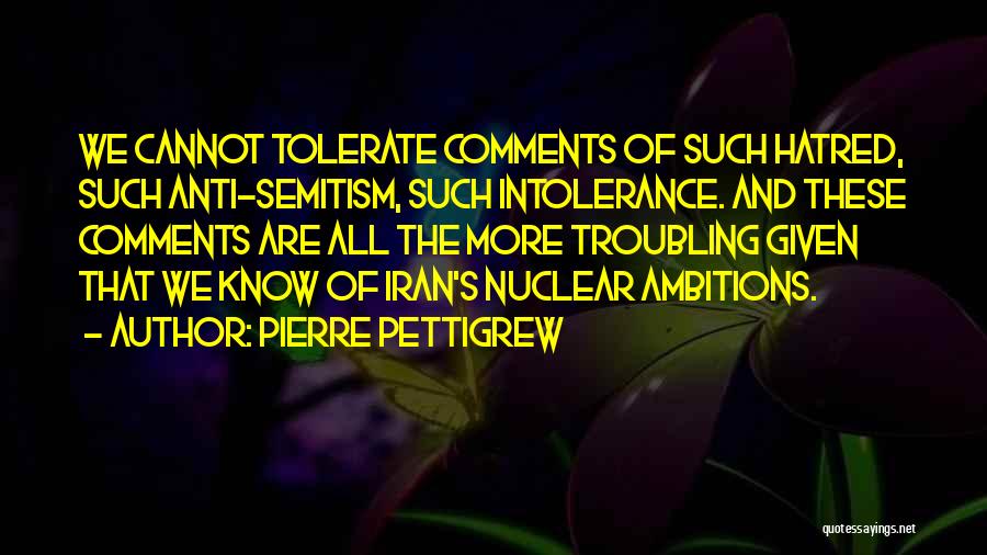 Pierre Pettigrew Quotes: We Cannot Tolerate Comments Of Such Hatred, Such Anti-semitism, Such Intolerance. And These Comments Are All The More Troubling Given