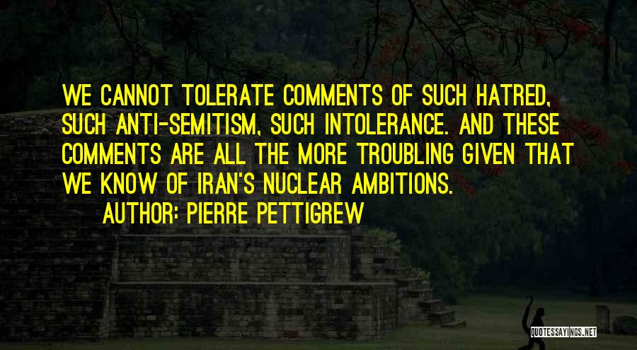 Pierre Pettigrew Quotes: We Cannot Tolerate Comments Of Such Hatred, Such Anti-semitism, Such Intolerance. And These Comments Are All The More Troubling Given