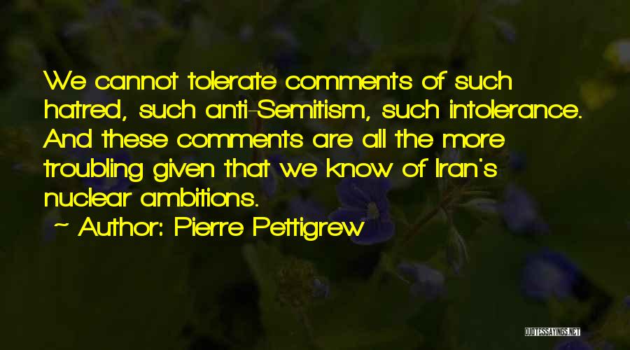 Pierre Pettigrew Quotes: We Cannot Tolerate Comments Of Such Hatred, Such Anti-semitism, Such Intolerance. And These Comments Are All The More Troubling Given