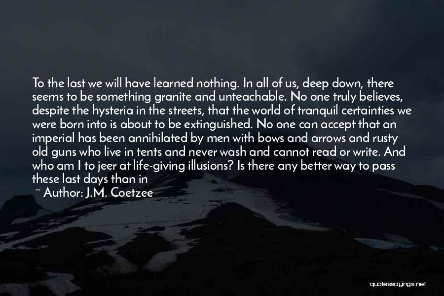 J.M. Coetzee Quotes: To The Last We Will Have Learned Nothing. In All Of Us, Deep Down, There Seems To Be Something Granite