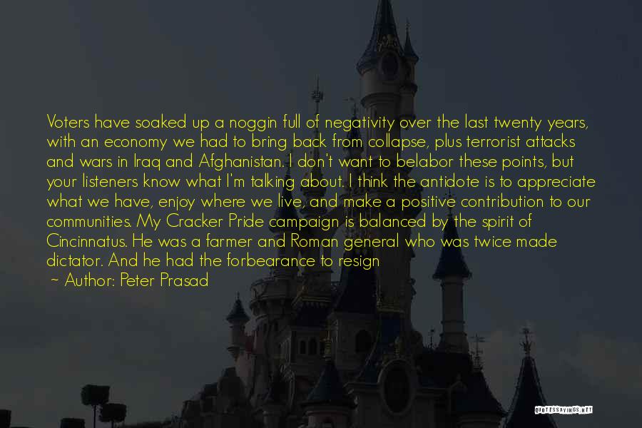 Peter Prasad Quotes: Voters Have Soaked Up A Noggin Full Of Negativity Over The Last Twenty Years, With An Economy We Had To