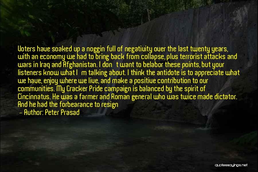 Peter Prasad Quotes: Voters Have Soaked Up A Noggin Full Of Negativity Over The Last Twenty Years, With An Economy We Had To