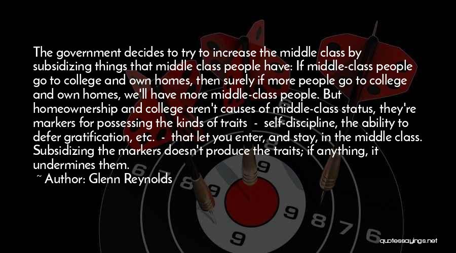 Glenn Reynolds Quotes: The Government Decides To Try To Increase The Middle Class By Subsidizing Things That Middle Class People Have: If Middle-class