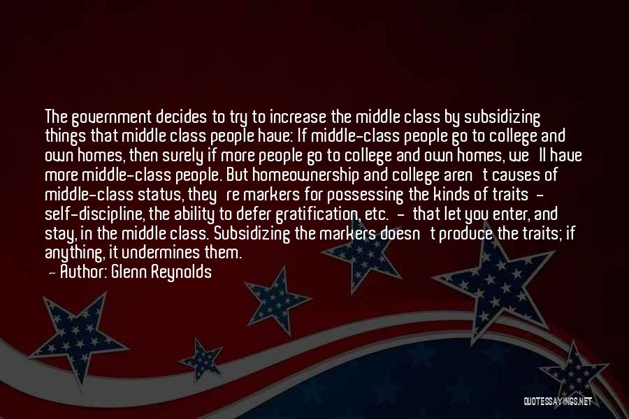 Glenn Reynolds Quotes: The Government Decides To Try To Increase The Middle Class By Subsidizing Things That Middle Class People Have: If Middle-class