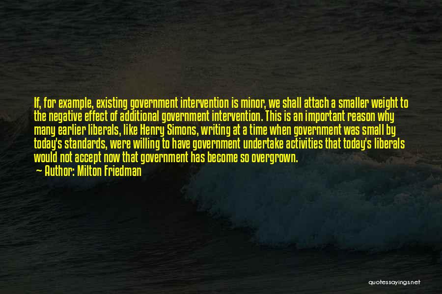 Milton Friedman Quotes: If, For Example, Existing Government Intervention Is Minor, We Shall Attach A Smaller Weight To The Negative Effect Of Additional