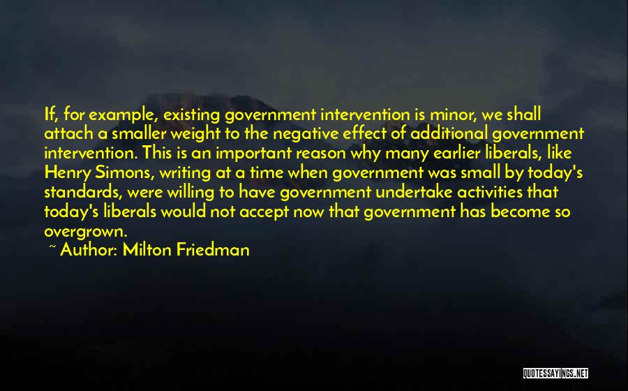 Milton Friedman Quotes: If, For Example, Existing Government Intervention Is Minor, We Shall Attach A Smaller Weight To The Negative Effect Of Additional