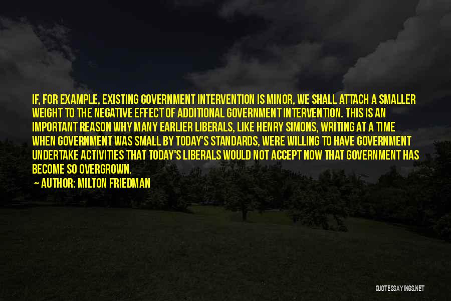 Milton Friedman Quotes: If, For Example, Existing Government Intervention Is Minor, We Shall Attach A Smaller Weight To The Negative Effect Of Additional