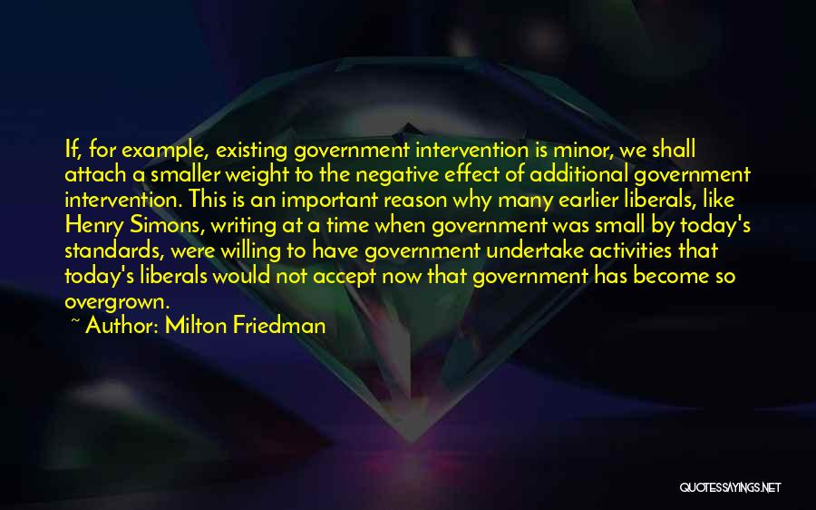 Milton Friedman Quotes: If, For Example, Existing Government Intervention Is Minor, We Shall Attach A Smaller Weight To The Negative Effect Of Additional