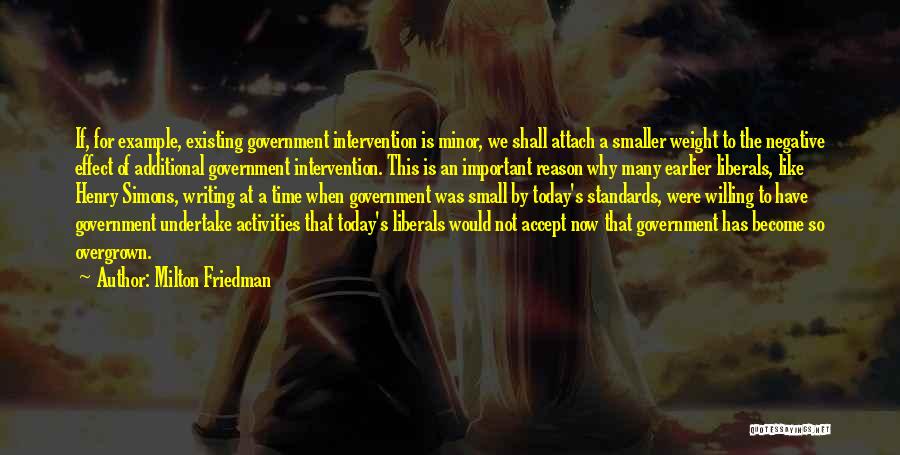 Milton Friedman Quotes: If, For Example, Existing Government Intervention Is Minor, We Shall Attach A Smaller Weight To The Negative Effect Of Additional