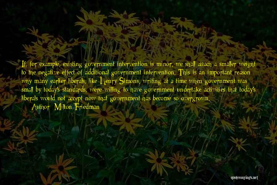 Milton Friedman Quotes: If, For Example, Existing Government Intervention Is Minor, We Shall Attach A Smaller Weight To The Negative Effect Of Additional