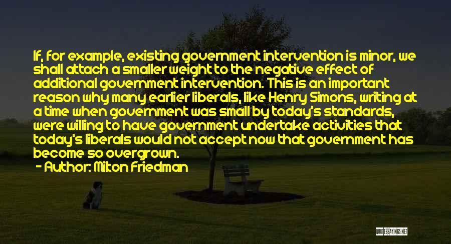 Milton Friedman Quotes: If, For Example, Existing Government Intervention Is Minor, We Shall Attach A Smaller Weight To The Negative Effect Of Additional