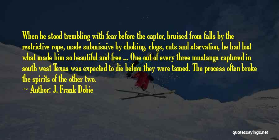 J. Frank Dobie Quotes: When He Stood Trembling With Fear Before The Captor, Bruised From Falls By The Restrictive Rope, Made Submissive By Choking,