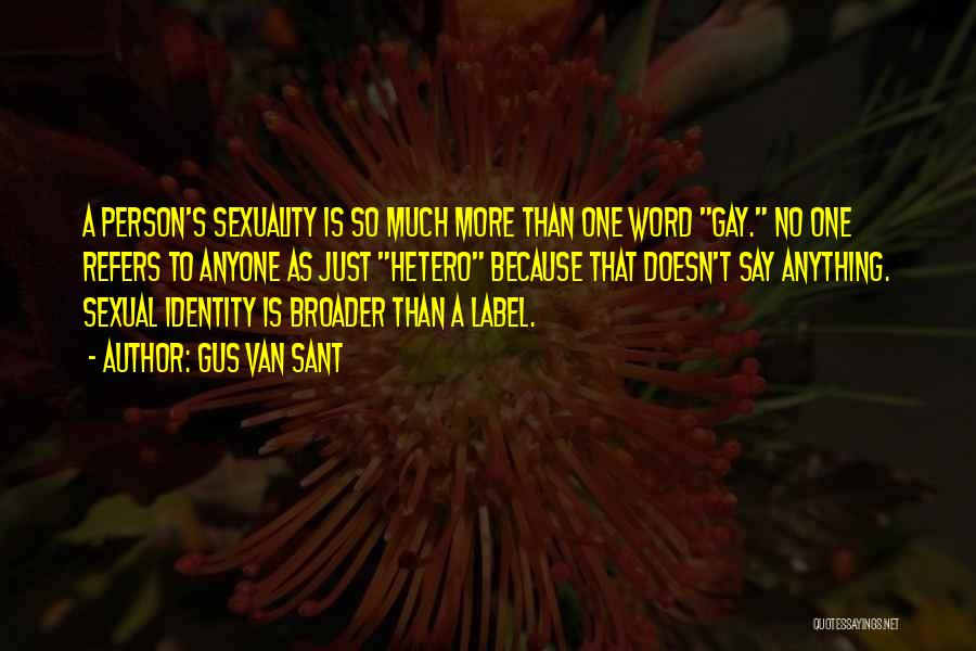 Gus Van Sant Quotes: A Person's Sexuality Is So Much More Than One Word Gay. No One Refers To Anyone As Just Hetero Because