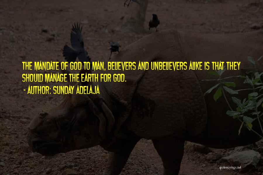 Sunday Adelaja Quotes: The Mandate Of God To Man, Believers And Unbelievers Alike Is That They Should Manage The Earth For God.