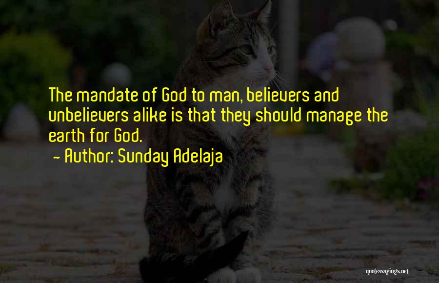 Sunday Adelaja Quotes: The Mandate Of God To Man, Believers And Unbelievers Alike Is That They Should Manage The Earth For God.