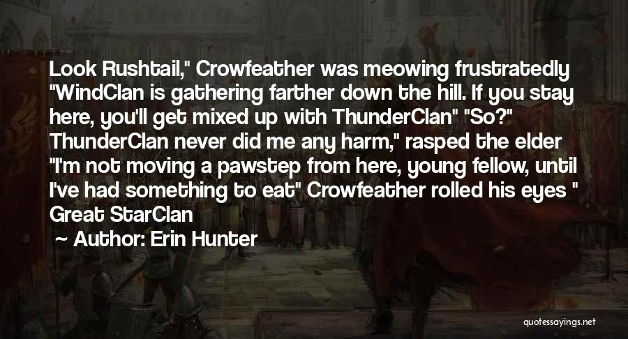 Erin Hunter Quotes: Look Rushtail, Crowfeather Was Meowing Frustratedly Windclan Is Gathering Farther Down The Hill. If You Stay Here, You'll Get Mixed