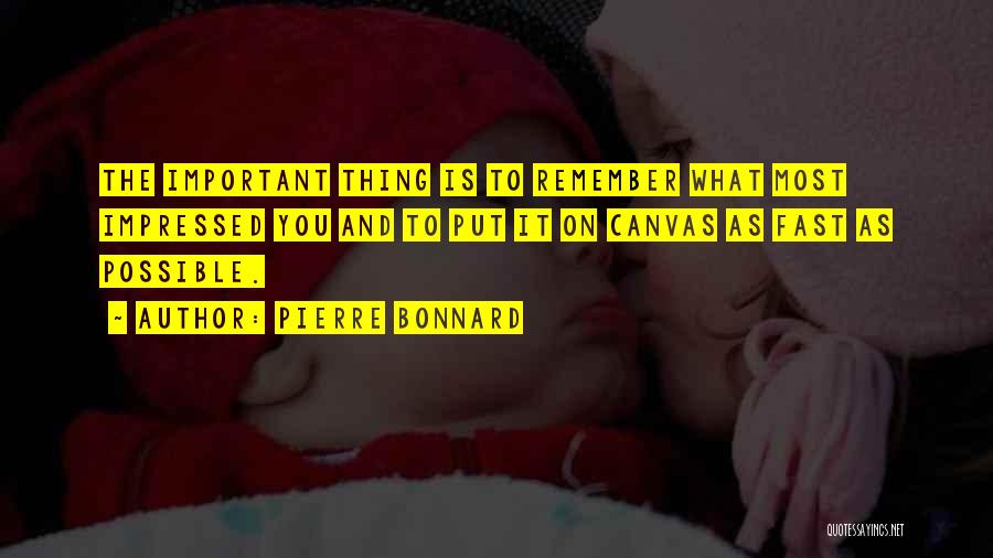 Pierre Bonnard Quotes: The Important Thing Is To Remember What Most Impressed You And To Put It On Canvas As Fast As Possible.