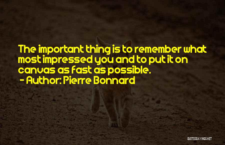 Pierre Bonnard Quotes: The Important Thing Is To Remember What Most Impressed You And To Put It On Canvas As Fast As Possible.