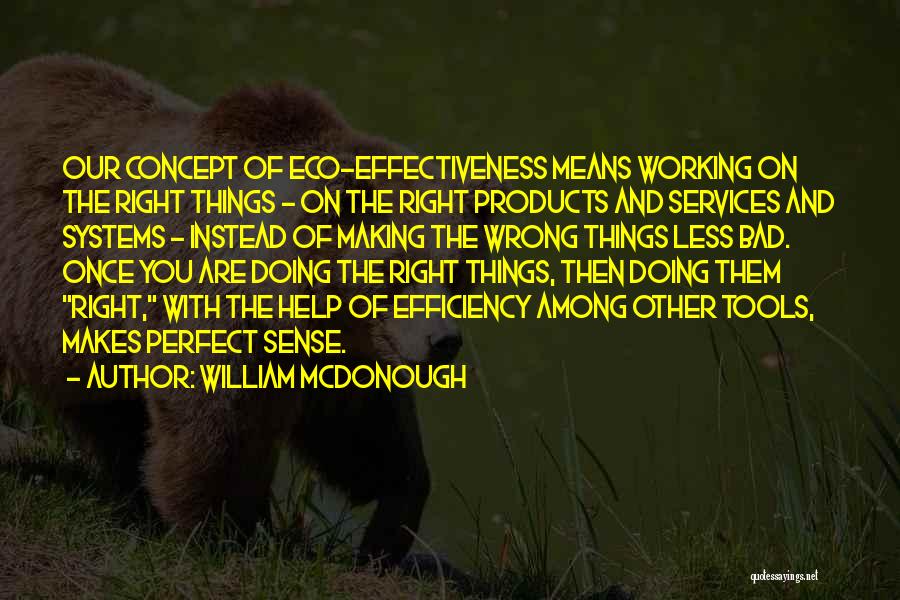 William McDonough Quotes: Our Concept Of Eco-effectiveness Means Working On The Right Things - On The Right Products And Services And Systems -