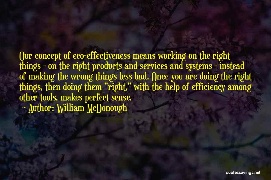 William McDonough Quotes: Our Concept Of Eco-effectiveness Means Working On The Right Things - On The Right Products And Services And Systems -