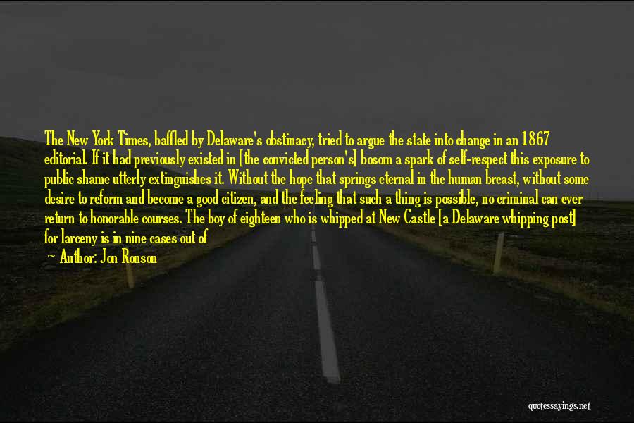 Jon Ronson Quotes: The New York Times, Baffled By Delaware's Obstinacy, Tried To Argue The State Into Change In An 1867 Editorial. If