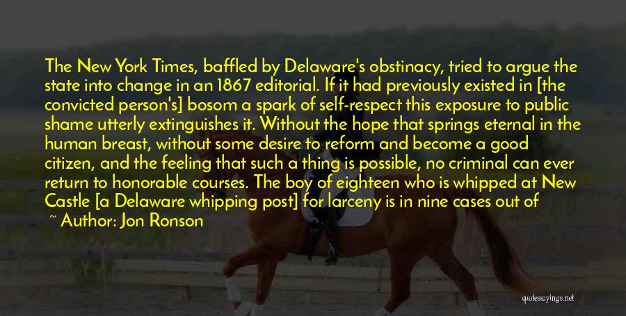 Jon Ronson Quotes: The New York Times, Baffled By Delaware's Obstinacy, Tried To Argue The State Into Change In An 1867 Editorial. If