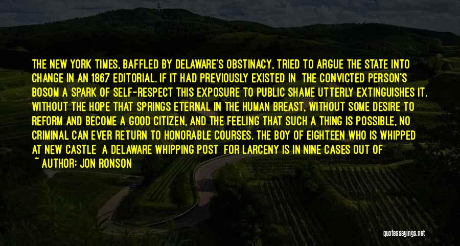 Jon Ronson Quotes: The New York Times, Baffled By Delaware's Obstinacy, Tried To Argue The State Into Change In An 1867 Editorial. If