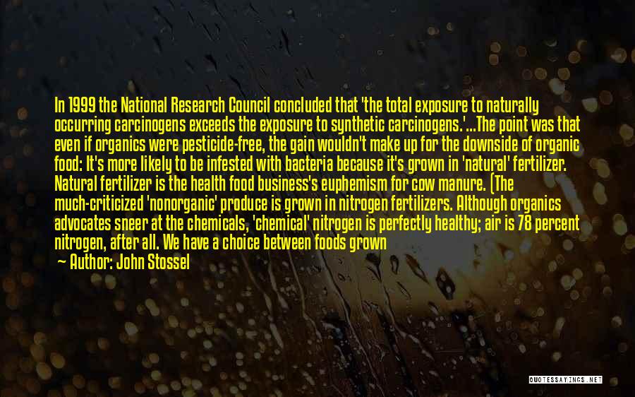 John Stossel Quotes: In 1999 The National Research Council Concluded That 'the Total Exposure To Naturally Occurring Carcinogens Exceeds The Exposure To Synthetic