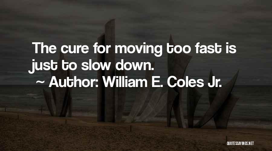 William E. Coles Jr. Quotes: The Cure For Moving Too Fast Is Just To Slow Down.