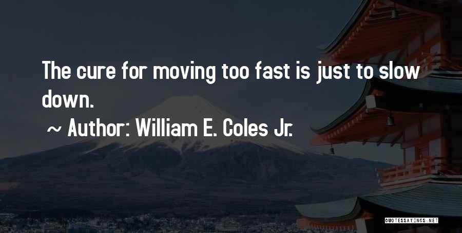 William E. Coles Jr. Quotes: The Cure For Moving Too Fast Is Just To Slow Down.