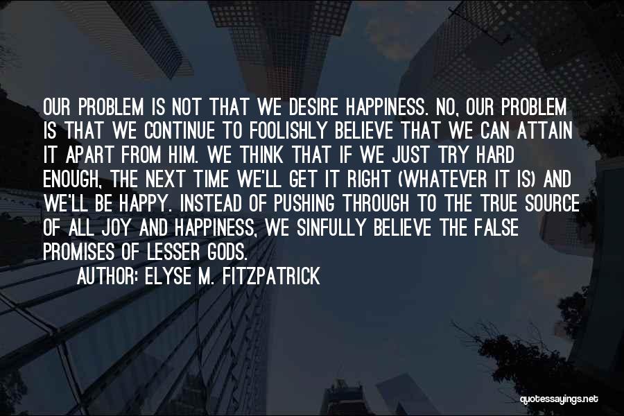 Elyse M. Fitzpatrick Quotes: Our Problem Is Not That We Desire Happiness. No, Our Problem Is That We Continue To Foolishly Believe That We