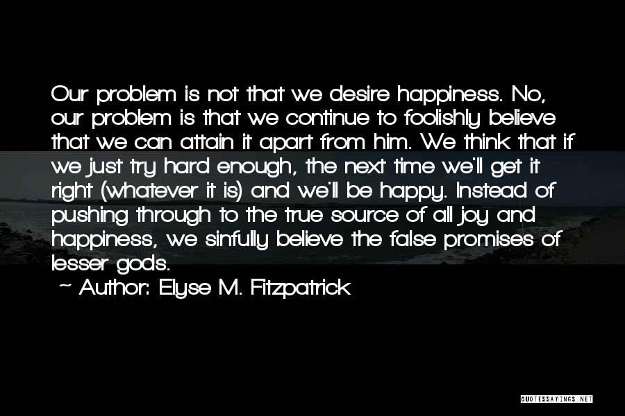 Elyse M. Fitzpatrick Quotes: Our Problem Is Not That We Desire Happiness. No, Our Problem Is That We Continue To Foolishly Believe That We