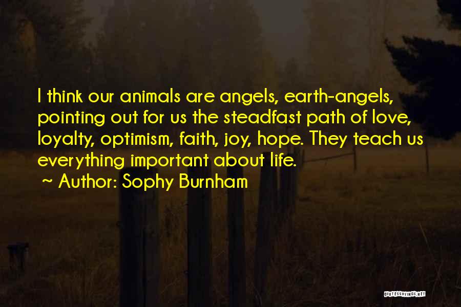 Sophy Burnham Quotes: I Think Our Animals Are Angels, Earth-angels, Pointing Out For Us The Steadfast Path Of Love, Loyalty, Optimism, Faith, Joy,