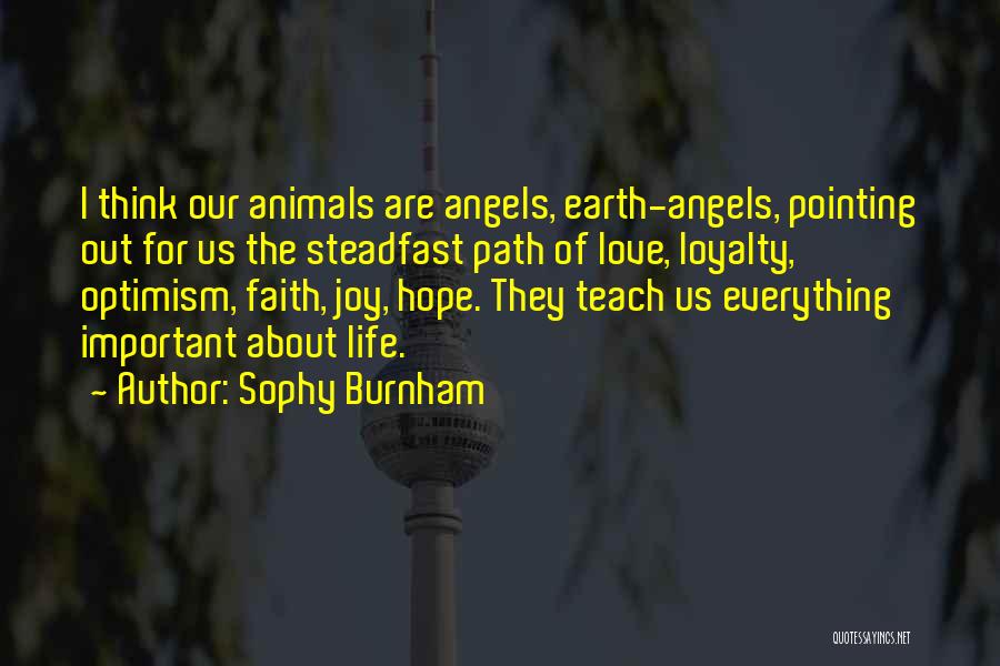 Sophy Burnham Quotes: I Think Our Animals Are Angels, Earth-angels, Pointing Out For Us The Steadfast Path Of Love, Loyalty, Optimism, Faith, Joy,