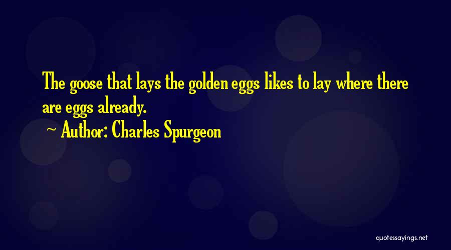 Charles Spurgeon Quotes: The Goose That Lays The Golden Eggs Likes To Lay Where There Are Eggs Already.