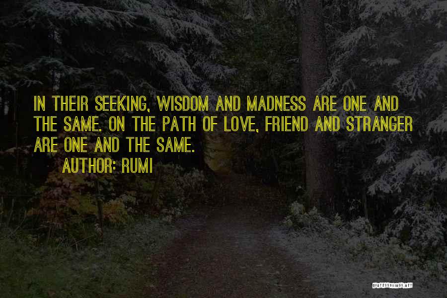 Rumi Quotes: In Their Seeking, Wisdom And Madness Are One And The Same. On The Path Of Love, Friend And Stranger Are