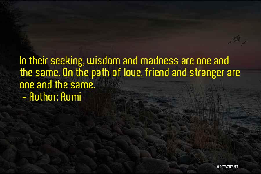 Rumi Quotes: In Their Seeking, Wisdom And Madness Are One And The Same. On The Path Of Love, Friend And Stranger Are