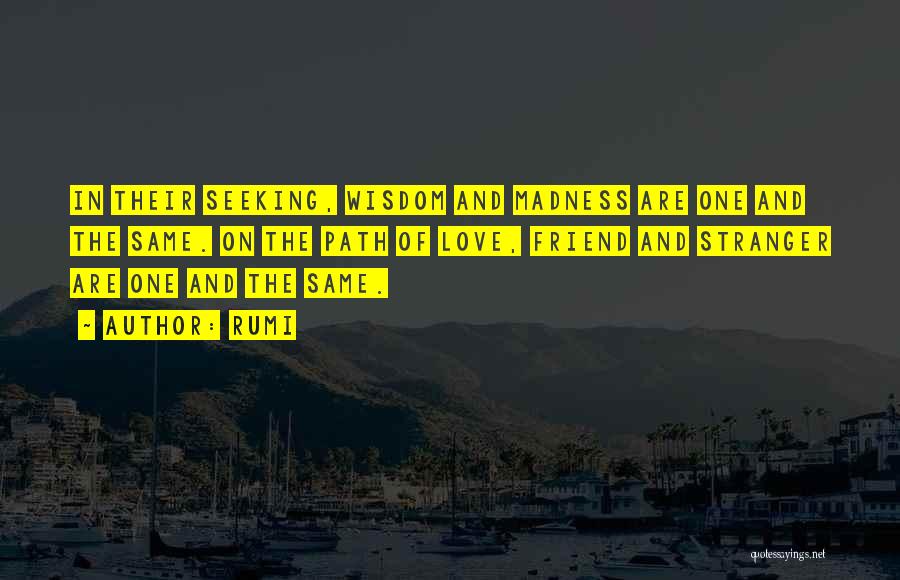 Rumi Quotes: In Their Seeking, Wisdom And Madness Are One And The Same. On The Path Of Love, Friend And Stranger Are