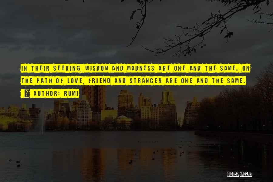 Rumi Quotes: In Their Seeking, Wisdom And Madness Are One And The Same. On The Path Of Love, Friend And Stranger Are