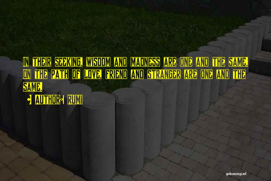 Rumi Quotes: In Their Seeking, Wisdom And Madness Are One And The Same. On The Path Of Love, Friend And Stranger Are
