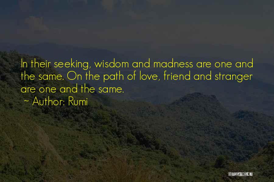 Rumi Quotes: In Their Seeking, Wisdom And Madness Are One And The Same. On The Path Of Love, Friend And Stranger Are