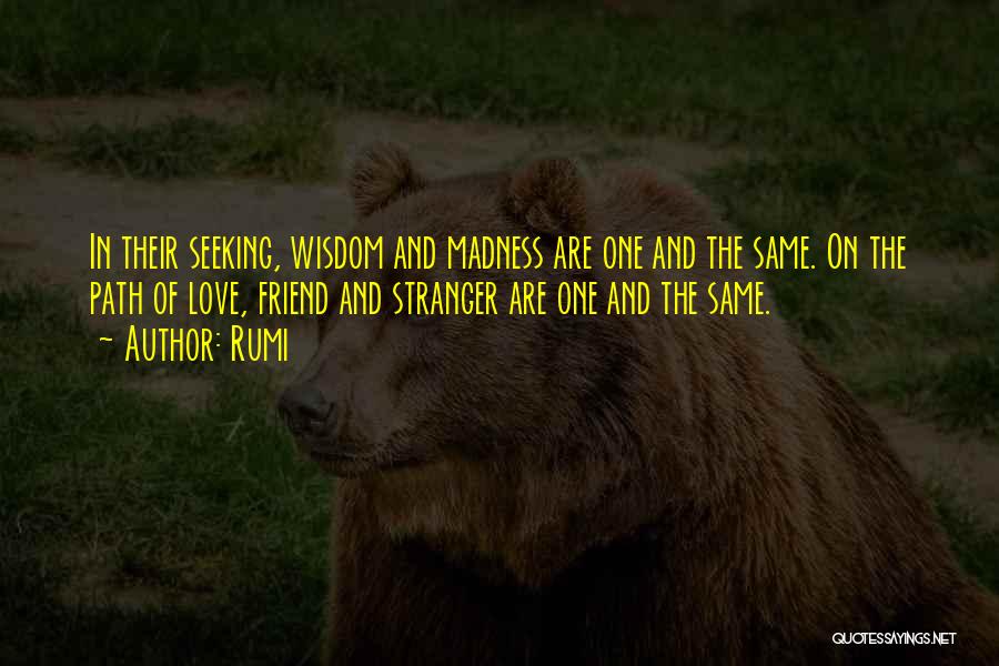 Rumi Quotes: In Their Seeking, Wisdom And Madness Are One And The Same. On The Path Of Love, Friend And Stranger Are