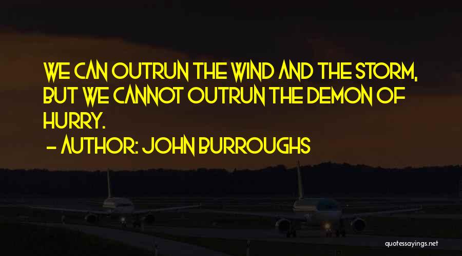 John Burroughs Quotes: We Can Outrun The Wind And The Storm, But We Cannot Outrun The Demon Of Hurry.